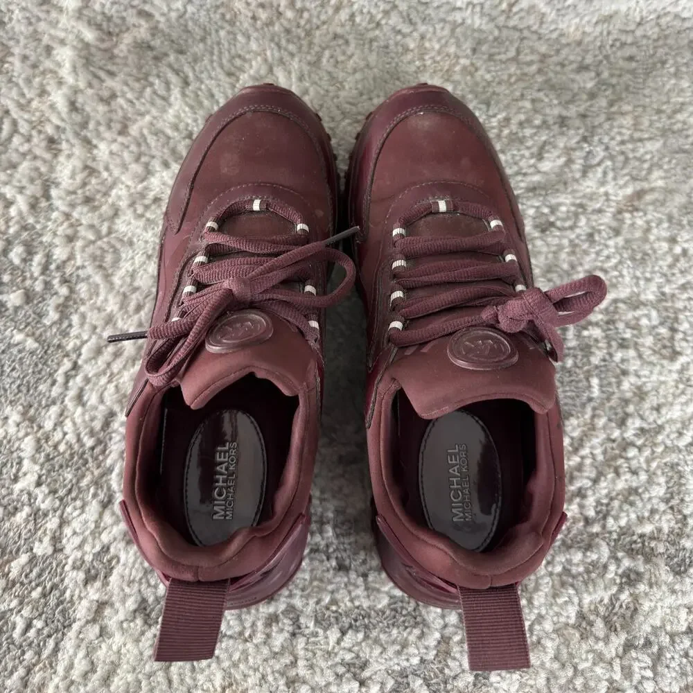 Michael Kors Size 8M FT22G Theo Sport Trainer Sneakers Lace Burgundy‎ Walking
